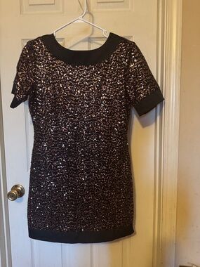 SHEIN Black and Rose Gold Sequin Mini Dress